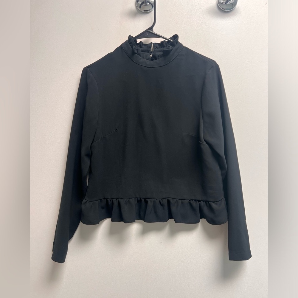 CODE X MODE Women’s Black Long Sleeve Ruffle Crop Top - Size XS - Picture 2 of 10
